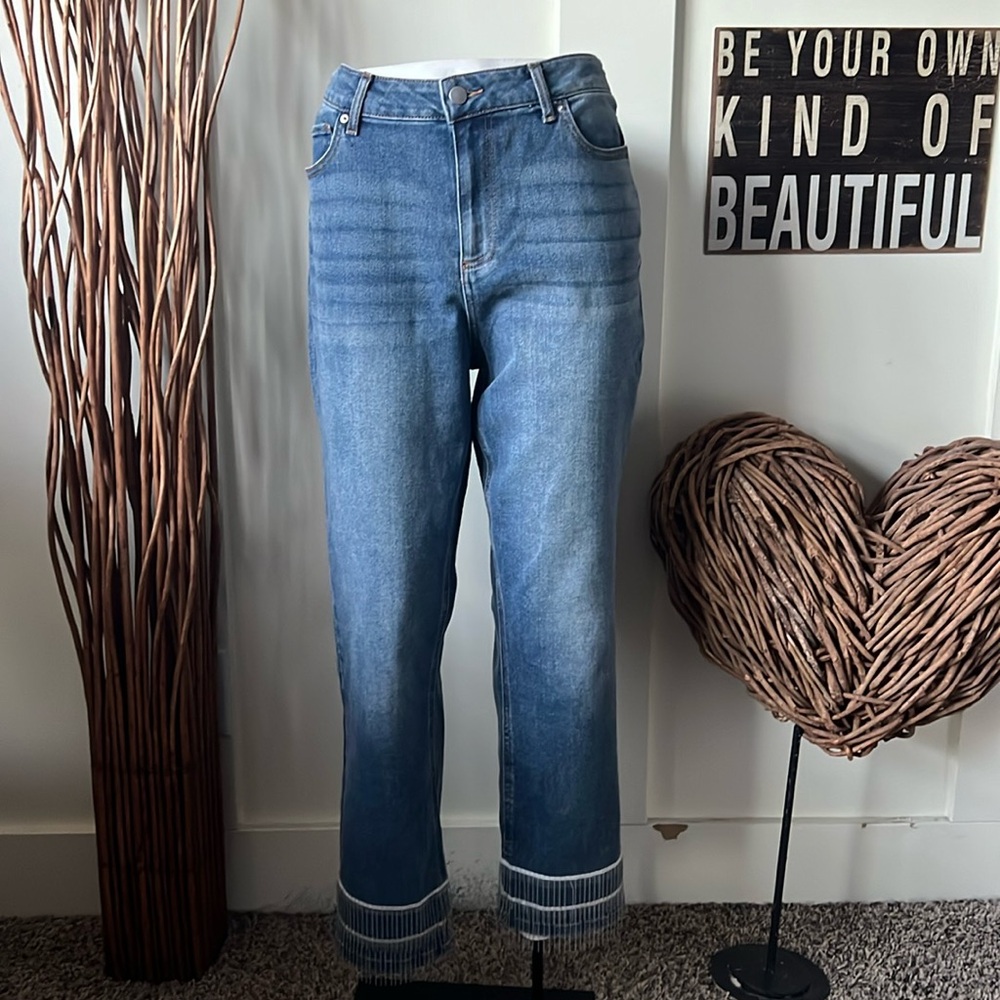 Cato Denim High Rise Cropped Jeans W/Chain Embellished Cuffs NWOT